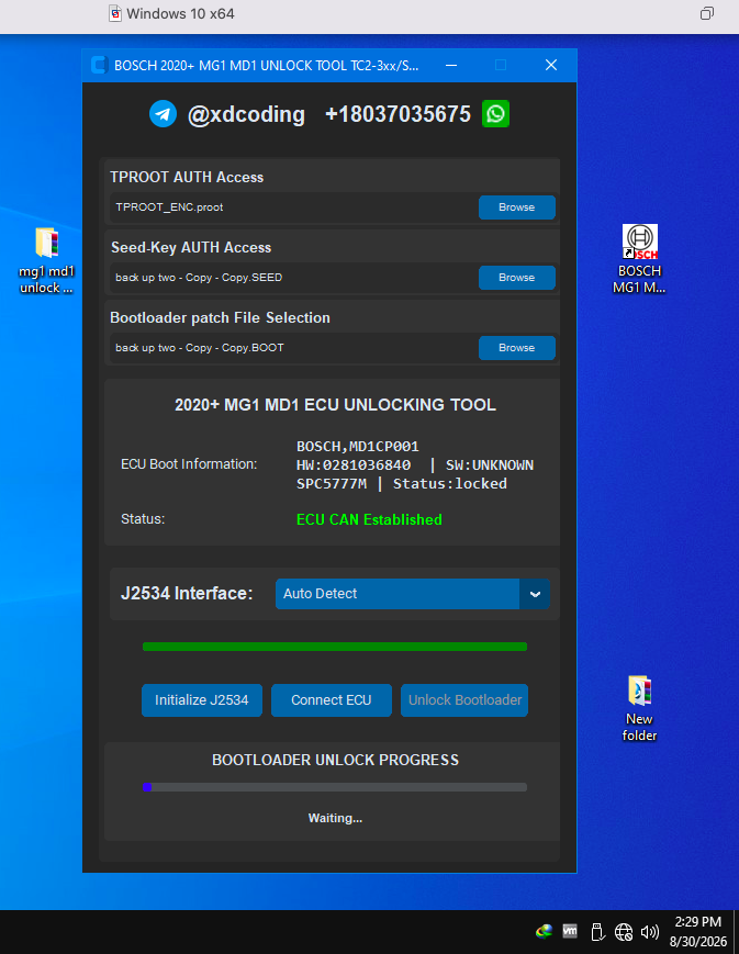 MG1 MD1 ECU Unlock Tool software screenshot